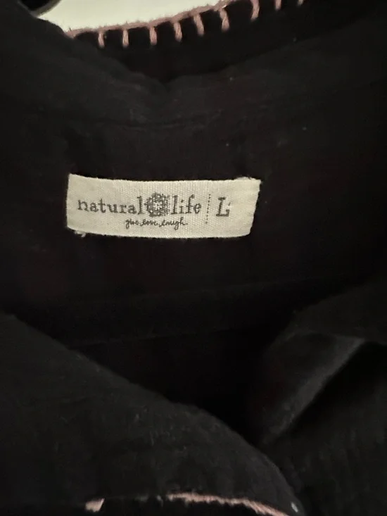 NATURAL LIFE Black Button Down Tie Shirt with Trim - Picture 3 of 5